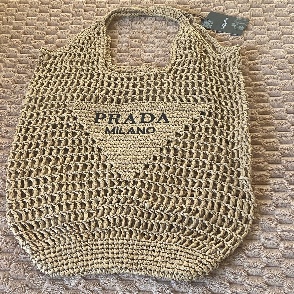 Prada Tan Woven Tote Bag